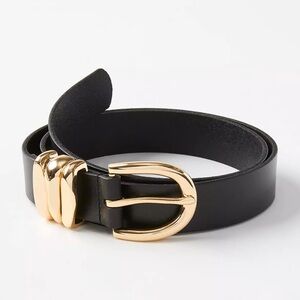 LOFT Black Leather Belt with Gold Buckle